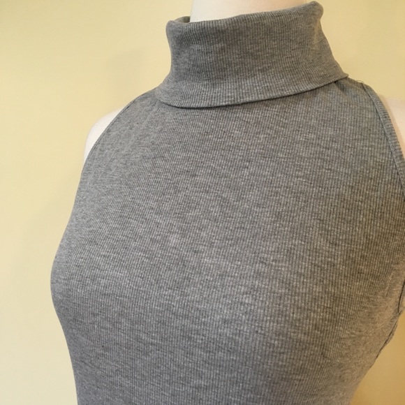 Ribbed Knit Turtleneck Bodycon Sleeveless Dress - Picture 3 of 5